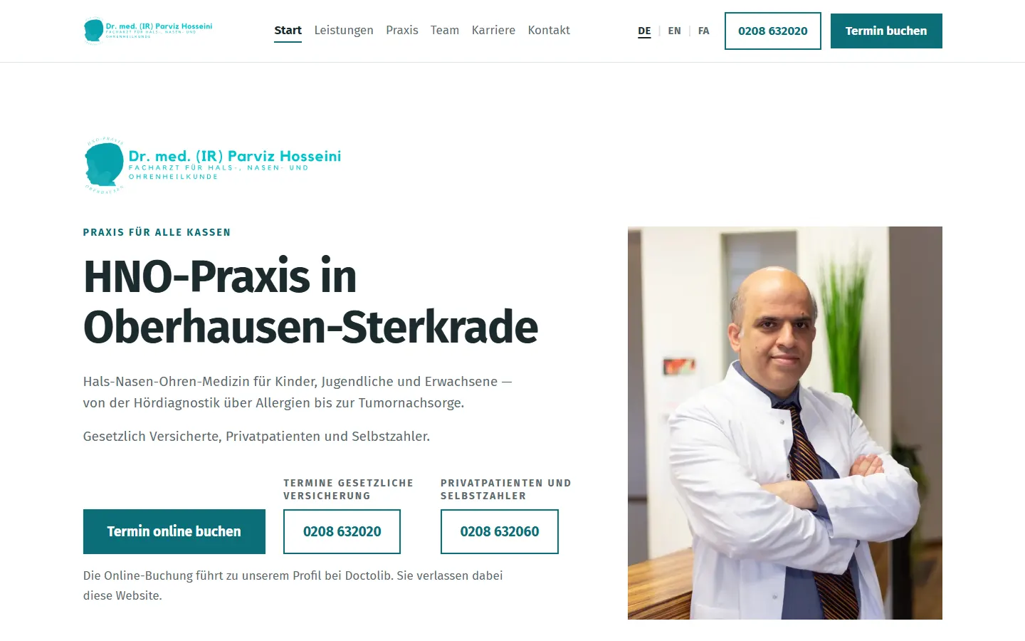 Startseite der Website von HNO-Praxis Dr. Hosseini